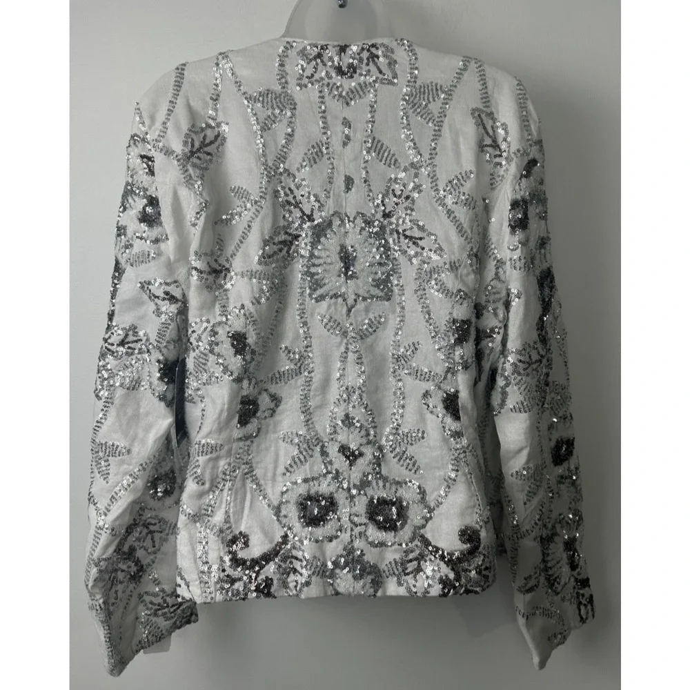 NWT Boston Proper Floral Sequin Embellished Shimmer Linen Jacket Sz 12 $190 C1 - Picture 4 of 8
